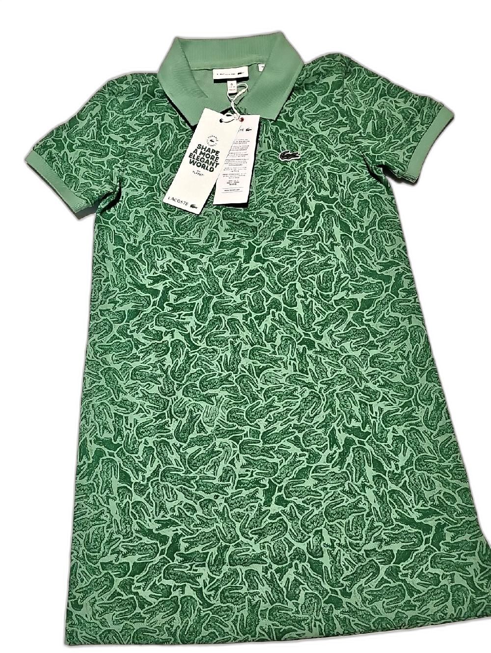 Girls Sz 6 Lacoste Green Allover Croc-Print Polo Dress with Mint Trim